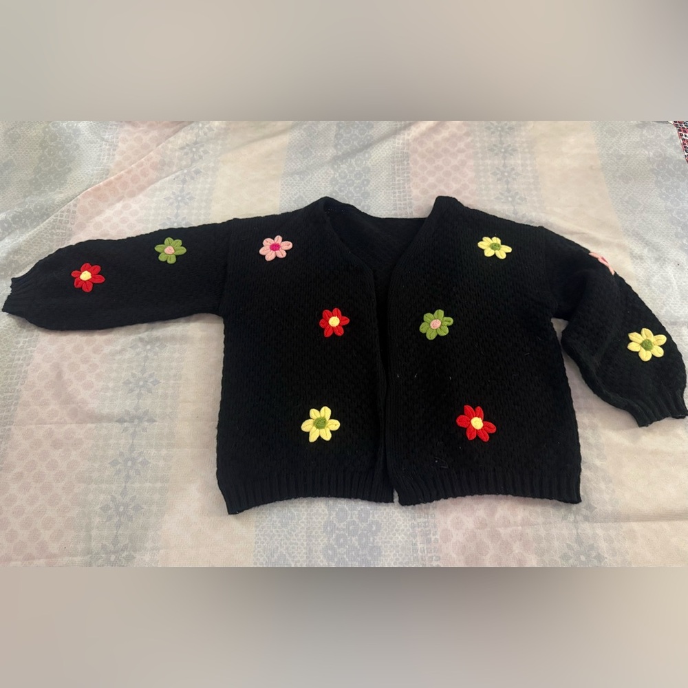 Black Floral Knit Cardigan
